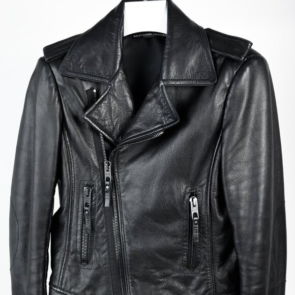 Balenciaga Black Lambskin-Leather Moto Jacket - Picture 3 of 12